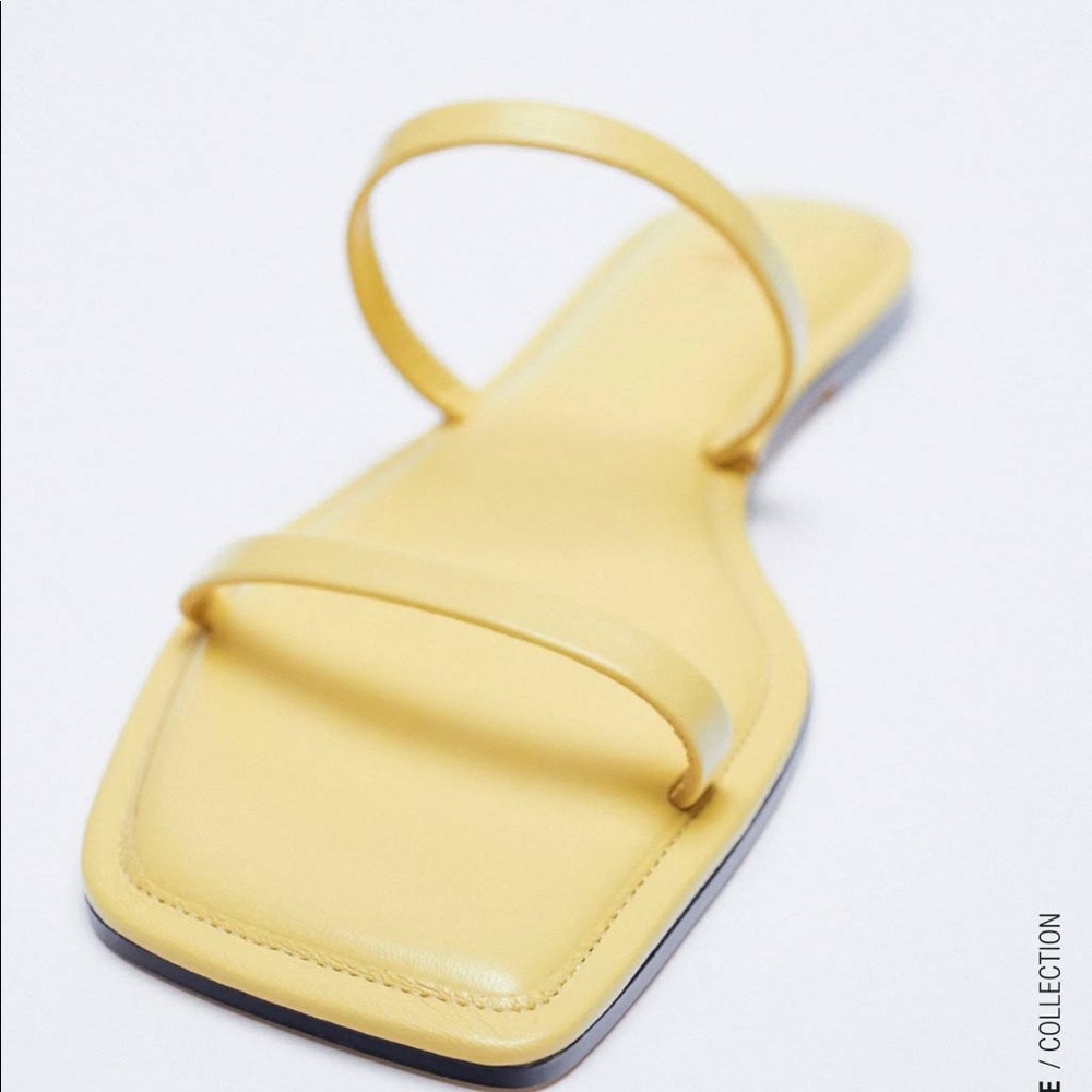 Zara Square Toe Leather Slide Sandals